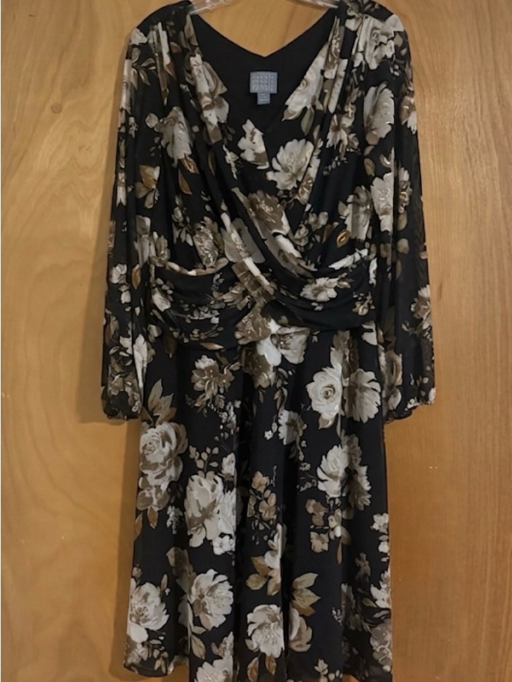 Floral Wrap-Style Black & Taupe Women’s Dress